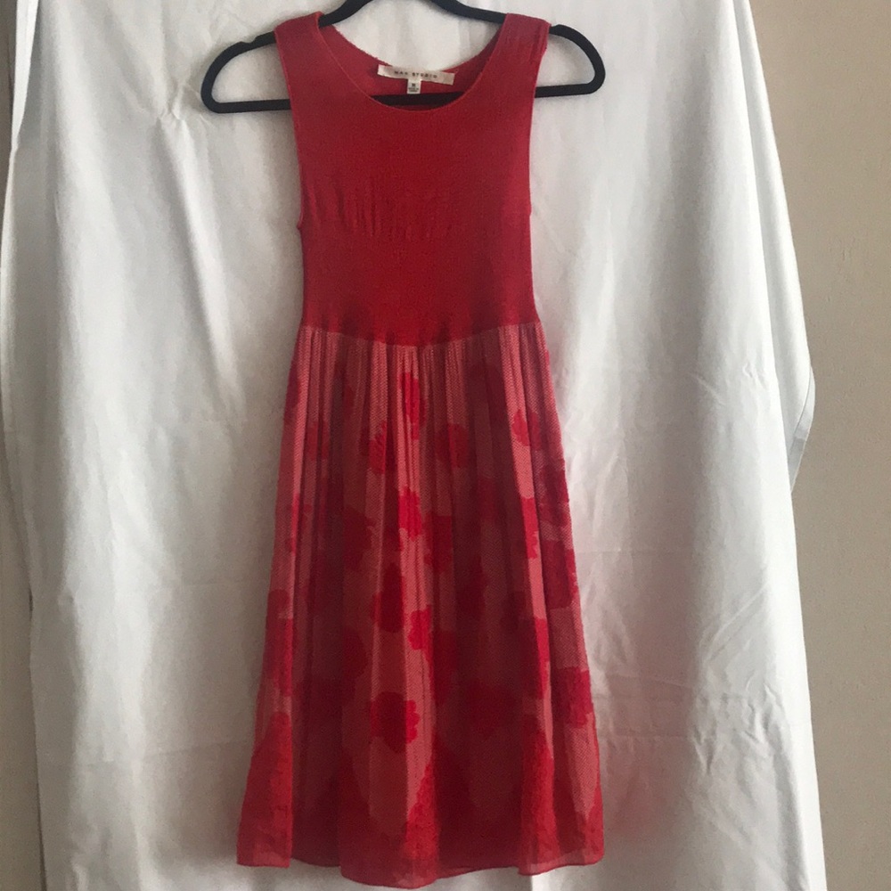 Max studio red sleeveless floral a-line dress